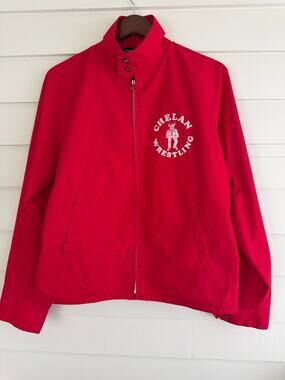 Vintage Red Coach Jacket Chelan Wrestling Talon Zipper USA Made Sportsmaster L